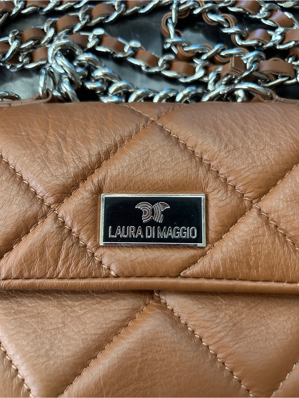 Laura DiMaggio Quilted Brown Leather Chain Crossbody Bag